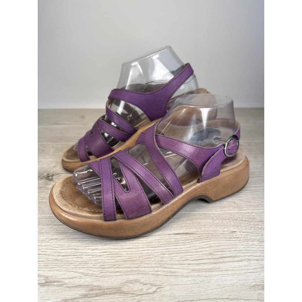 Vintage Dansko Womens EU 39 Plum Leather Strappy Platform Wedge Sandals - Picture 1 of 9
